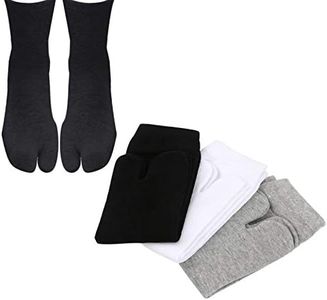 3 Pairs Japan Tabi Socks, Split 2 Toe Sandals Ninja Slipper Japanese Kimono Cotton (BLACK+GRAY+WHITE)