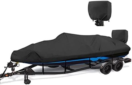 YimSting Boat Cover 16-18.5 ft feet 1200D Waterproof Boat Covers with Motor Cover Fits Bass Boat,V-Hull Tri-Hull Boat,Fish & Ski Boat, Runabout Bowrider Boat,16' 17' 18.5' foot,Heavy Duty Canvas Black