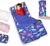 PLYFOU Toddler Nap Mat with Pillow and Blanket, Extra Large Rolled Napping Mats,Slumber Bags for Boys Girls,Kids Sleeping Bag for Daycare, Preschool Travel Camping，Dinosaur