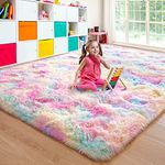 junovo Soft Rainbow Area Rugs for Girls Room, Fluffy Colorful Rugs Cute Floor Carpets Shaggy Playing Mat for Kids Baby Girls Bedroom Nursery Home Decor, 3ft x 5ft Tie-Dyed Rainbow