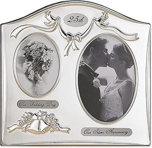 Lawrence Frames 590043 Satin Silver and Brass Plated 2 Opening Picture Frame, 25th Anniversary Design 4 by 6-Inch