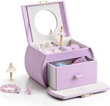 Vlando Musical Jewellery Box with Spinning Ballerina, Lockable Jewelry Case with Unicorn Sticker for Children Bracelet, Ring, Necklace, Easter Presents for Children (Purple)