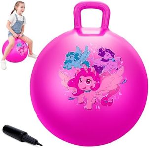 ZOOJOY Unicorn Hopper Ball, 18 Inch Bouncy Ball with Handle for Kids Aged 3-8, Inflatable Jumping Toys for Boys Girls, Pink Hopping Toys with Pump