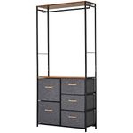 HOMCOM Chest of Drawers with Coat rack Steel Frame 5 Drawers Bedroom Hallway Home Furniture Black Brown
