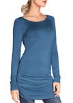 Urban CoCo Women's Casual T-Shirt Long Sleeve Solid Tunic Tops Slim Fit - blue - Large