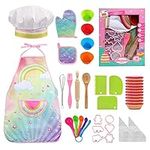 LEADSTAR Kids Baking Set, Kids Aprons for Cooking, Kids Cooking Set, Kids Chef Set Childrens Chef Hat Apron Kitchen Baking Kits Children Toy Christmas Festivals Gift for 3-12 Year Old Girls, 38 Pieces