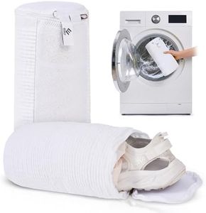 EPSCY Shoe Washing Machine Bags - Reusable Sneaker Laundry Shoe Bag with 360° Deep Clean Mesh - Self Locking Zipper, Noise Reduction Washing Bag Fits All Shoes Sizes and Types - White, Pack of 2