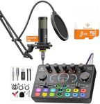 Podcast Equipment Bundle,5RGB Mixer with XLR-6.5mm interface,Dynamic Microphone, TF Card, Surround Sound, Suitable for Streaming/TikTok/YouTube, Compatible with Mobile Phones, PC,Camera RS2