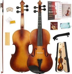 Kmise 4/4 Full Size Acoustic Violin Set with Case, Bow, Rosin, Strings, Shoulder Rest, Beginner Guide, Matte Finish, Fingerboard Fret Markers for Students (4/4)