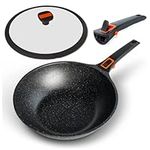 Pep Induction Wok Non-Stick with Lid and Detachable Handle Induction Compatible Also Works on Gas and Electric Hobs 29cm