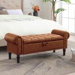 Foremost Sofa Living Storage Ottoman Bench Couch Upholstered Storage 2 Seater Bench End of Bed Bench with Nailhead for Living Room Bedroom Office (Brown)