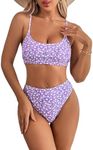 SweatyRocks Women's 2 Piece Bikini Set Ditsy Floral Print High Cut Bathing Suit Beachwear Lilac Purple Small