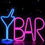 LED Bar Sign Neon Light USB Powered Blue Cocktail Glass & Pink BAR Light Up Letter Advertisement Board Electric Display Sign for Business Wall Art Décor for Pub, Bistro, Party,Man Cave,Lair(BARLAF)