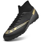 ASOCO DREAM Football Boots Men's Astro Turf Trainers Outdoor High-Top Football Shoes Professional Athletics Sneakers Teenager Soccer Shoes,Black Gold,10.5 UK