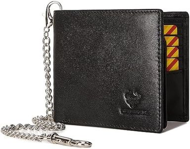 HUMERPAUL Mens Wallet with Chain, RFID Blocking Genuine Leather Bifold Wallet Minimalist With 2 ID Window, Black, Fashion