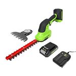 Greenworks G24SHTK2 2-in-1 Shrub and Grass Shear, 20cm Hedge Blades, Cuts up to 8mm Stems and Twigs, 2800spm, 15cm Grass Blade, 24V Battery & Charger, 3 Year Guarantee