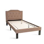 Poundex Bobkona Finely Polyfabric Upholstered Twin Size Bed in Tan