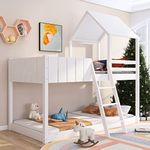 BTM Bunk Bed with Guard Rail, 3FT Wooden Cabin Beds, Single Loft Bed, Guard rail and Ladder for Kids, Teens, Girl or Boys