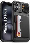 Vihibii for iPhone 16 Plus Case Wallet with Card Holder (4 Cards) [RFID Blocking] & Slide Camera Cover, Military Grade Drop Protection, Rugged Hard Back & Silicone Edge Phone Case, 6.7" 2024, Black