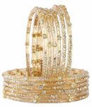 LAVAZZA Latest Glass Bangles Set with Golden Zircon Diamond & Beads Work For Women & Girls | Glass kangan for women | Bangles with Diamond | Diamond Glass Bangles-(AB6-Basanti-RoseGold-2.8)