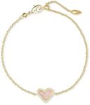 Kendra Scott Ari Heart Crystal Delicate Bracelet in 14k Gold-Plated Brass, Rose Quartz, Fashion Jewelry for Women