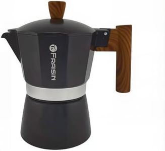 FRAISIN Stovetop Espresso Moka Pot Coffee Maker, Non-slip Wood Grain Handle, Cast Aluminum, Compatible with Gas, and Electric Stoves (Black, 12 cups)