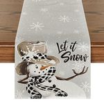 Artoid Mode Grey Snowman Snowflake Let it Snow Christmas Table Runner, Seasonal Winter Kitchen Dining Table Decor for Home Party Indoor 13x72 Inch