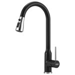 Warmiehomy Kitchen Tap Kitchen Sink Taps Mixer with Pull Out Sprayer 360° Swivel Spout Stainless Steel Faucet with UK Standard Fittings Black&Chrome