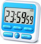 DHVSAM Digital Kitchen Timer with Mute/Loud Alarm Switch ON/Off Switch, 24 Hour Clock & Alarm, Memory Function Count Up & Count Down for Kids Teachers Cooking, Large LCD Display, Strong Magnet (Blue)