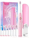 Electric Toothbrush with Travel Case, Sonic Toothbrush for Adults with 8 Brush Heads for 2-Year Use, 40000 VPM Deep Clean Rechargeable Toothbrushes Last 30 Days with 5 Modes Pink