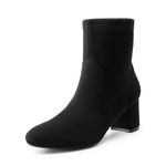 DREAM PAIRS Women's Fashion Short GoGo Boots Almond Toe Chunky Heel Ankle Boots,Size 10,Black-Suede,SDAB2414W