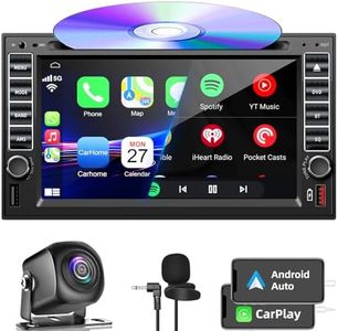 Double Din Car Stereo with DVD/CD Player, Car Radio with Backup Camera, Voice Control Carplay & Android Auto, Mirrorlink, Bluetooth,USB, Charging Function, AUX in, AM/FM Radio Receiver