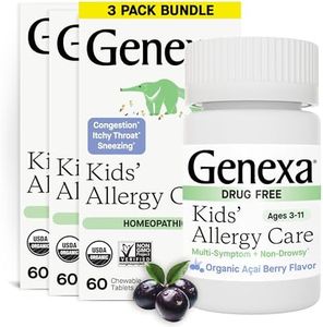 Genexa Kids Allergy Care | Drug Free, Non-Drowsy Children's Allergy & Decongestant Remedy | Vegan & Non-GMO | Homeopathic Relief Made Clean | Organic Acai Berry Flavor | 180 Chewable Tablets Ages 3-11
