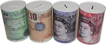 2 ur door Sterling Money Box Tin - Piggy Bank, Coin, Cash Tin and Savings Tin to Save Birthday Money, Holiday and Christmas Fund - Multi-Colour