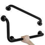 Black L-Shaped Grab Bar 12x24 Inch + Knurled Shower Grab Rail 20 Inch, Zepolu Stainless Steel Toilet Safety Bar 90 Degree, Angled Balance Support Assist Bar for Elderly, Bathroom Mobility Aid Handrail