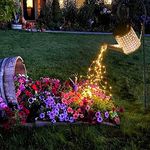 Solar Lights Garden Art Watering Can with Lights String,Solar Lantern Outdoor Hanging Waterproof, Outdoor Decorative Retro Metal Solar Lights for Garden Table Patio Yard Pathway Walkway (Kettle Small)