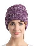 soul young Ponytail Messy Bun Beanie Tail Knit Hole Soft Stretch Cable Winter Hat for Women(One Size,3 Tone Purple)