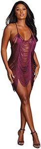 Dreamgirl Womens Sexy Draped Fringe Lingerie Dress with T-Back and Mesh G-String Adult Exotic Chemises, Midnight, Mulberry, Medium