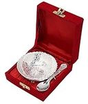 Rastogi Handicrafts Silver Plated Small Bowl Set with Spoon Size - 9 * 9 * 3 cm Capacity -100 ml /3.38 OZ