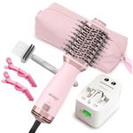 Winkos Dual Voltage Travel Hot Air Brush |One Step Volumizer Small Hair Dryer and Styler | Upgrade 2 inch Titanium Blow Dryer Brush for All Hair Types | 4 in 1 Hair Dryer Brush Blow Dryer with Storage Bag and Adapter | Global Travel Friendly | Pink 6126A