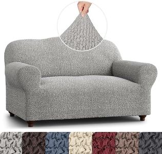 Mamma Mia Covers Loveseat Slipcover - Oversized Chair Cover - Stretch Couch Cover - Cushion Love Seat Sofa Cover - 1-Piece Form Fit Washable Protector - Mille Righe Collection - Platinum