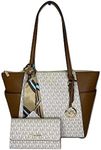 MICHAEL Michael Kors Charlotte Large Zip Tote bundled with matching Trifold Wallet, Purse Hook and Skinny Scarf, Vanilla