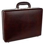 RICHSIGN LEATHER ACCESSORIES 18 Inch Croco Leather Briefcase for Men Office (Brown Expandable CRO with Italian Lock)