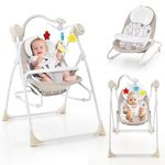 GYMAX Baby Swing Bouncer, 2-In-1 Toddler Adjustable Rocking Chair with Remote Control, Music Box and Toys, Newborn Rocker Seat (Beige)