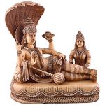 Collectible India Wood Vishnu and Lakshmi with Five Hood Snake Statue, 7 Inches x 7 Inches, Brown