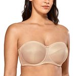 Delimira Women's Strapless Bras Underwire Non Padded Support Multiway Bandeau Bra for Bigger Bust Beige 34F