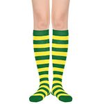 Womens Casual Tube Thigh High Socks for Girls Over Knee High Socks Long Striped Sock for Cosplay, 1 Pack Green Yellow, One Size