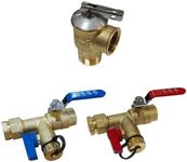 MIZUDO 3/4''NPT Tankless Water Heater Service Valve Kit, with 150 PSI Pressure Relief Valve, Hot and Cold Isolator Valve