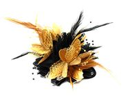 Caprilite Gold and Black Fascinator Corsage Wedding Prom Feathers