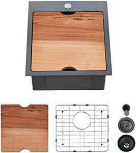 EcoChannels Kitchen Sink, 17 x 19 Inch Drop in Bar Sink Gunmetal Black Stainless Steel Workstation Sink Topmount Kitchen Sink Single Bowl with Cutting Board